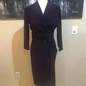 Jones Wear Pleated Waist Front Faux Wrap Side Zipper Midi Dress-Size 8